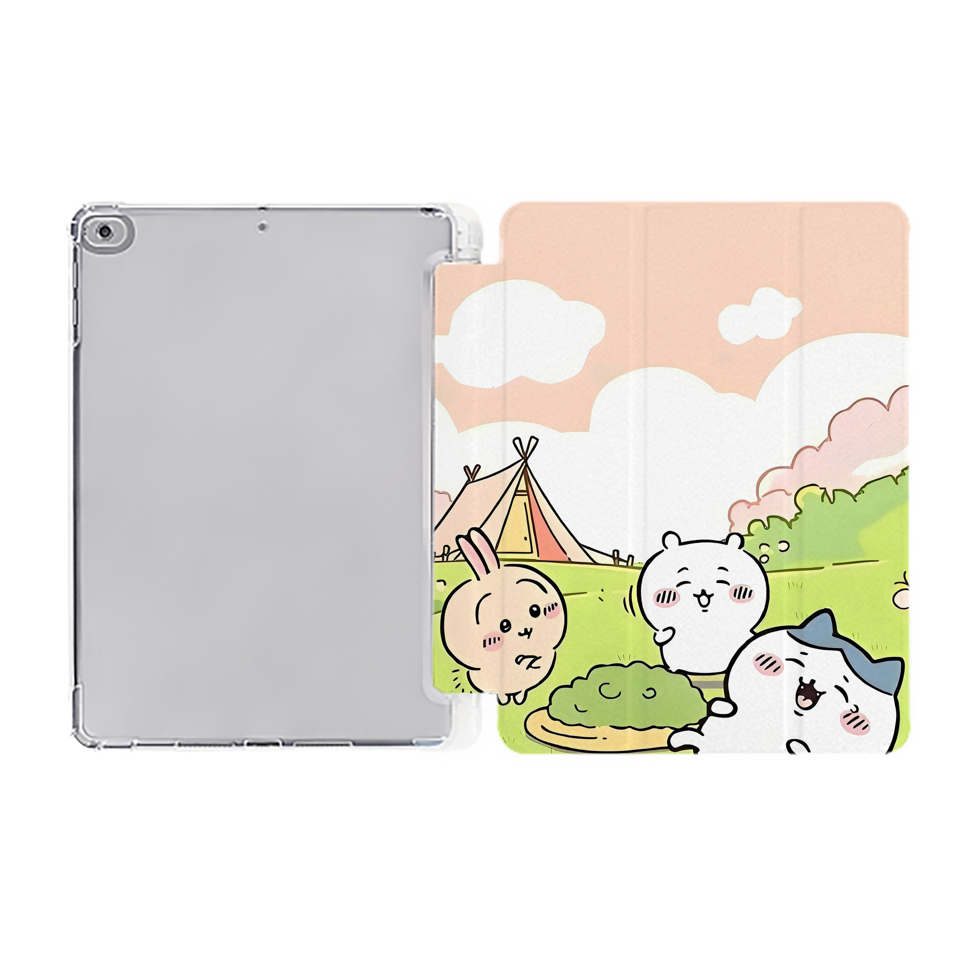 （画像用） ちいかわ Chii-kawa IPad ケース ペン収納付き 三つ折りスタンド PUレザー×シリコン 対応機種9.5/10.5/10.9インチ